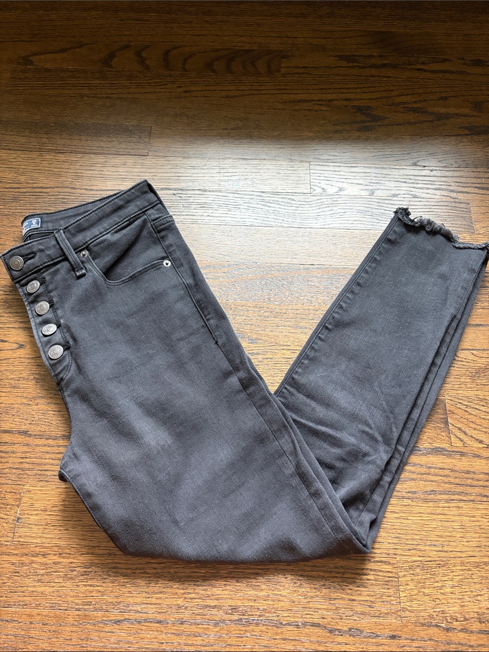 Abercrombie & Fitch Black High-Rise Super Skinny Ankle Jeans with Button Fly